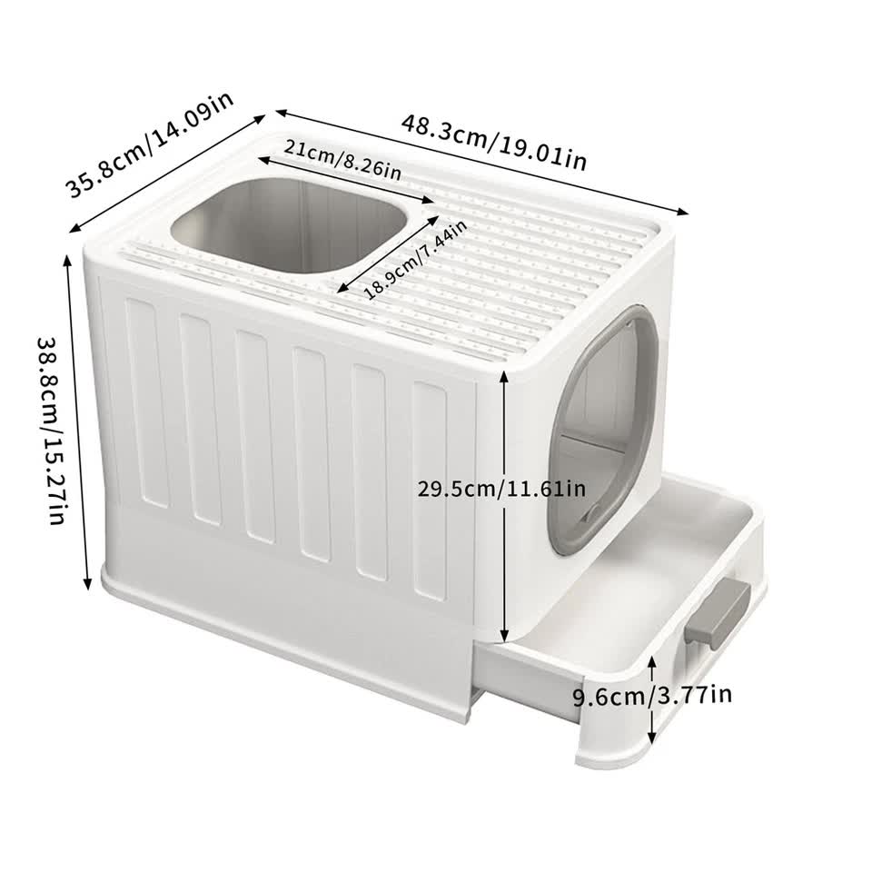 Big Top Entry Deep Tray Enclosed Kitty Cat Litter Box Easy To Clean Pull Handle V767-P-XM1672