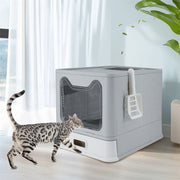 Stainless Steel Enclosed Cat Litter Box Top Exit Pet Toilet Box w/ Litter Scoop V767-P-XM1768