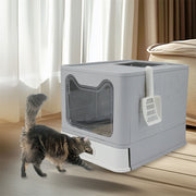 Stainless Steel Enclosed Cat Litter Box Top Exit Pet Toilet Box w/ Litter Scoop V767-P-XM1768