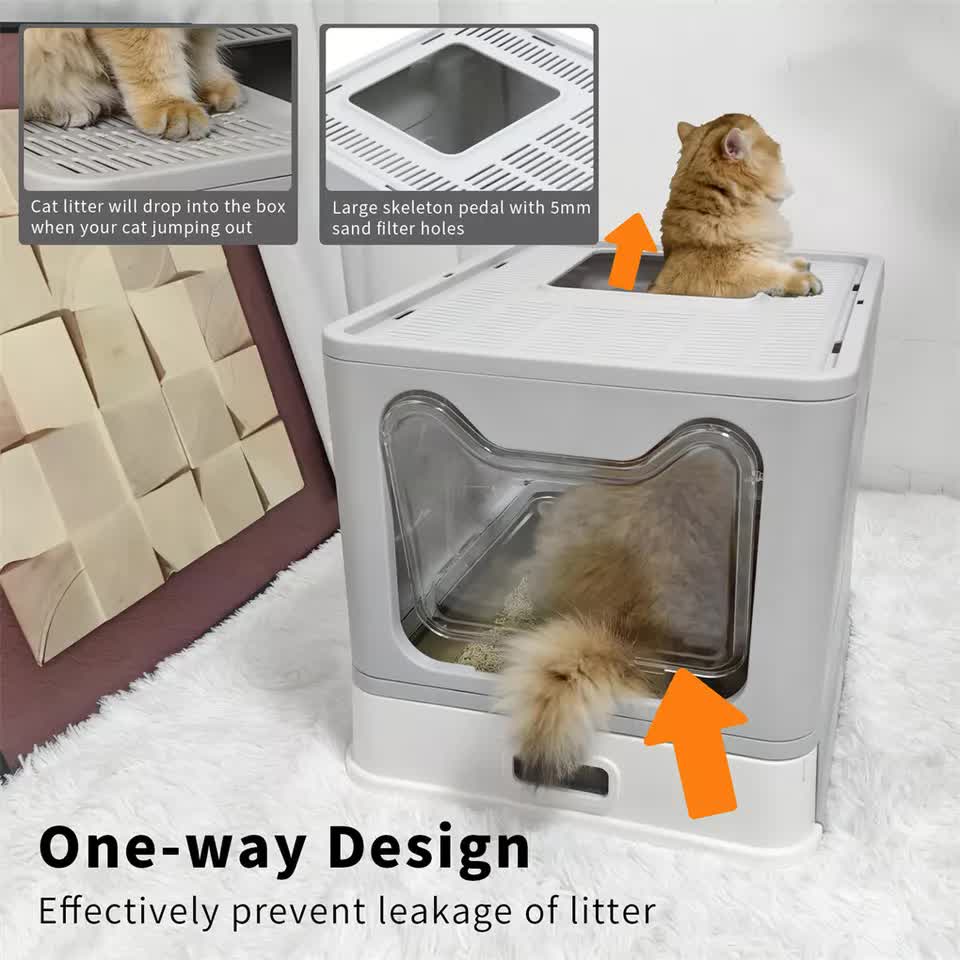 Stainless Steel Enclosed Cat Litter Box Top Exit Pet Toilet Box w/ Litter Scoop V767-P-XM1768