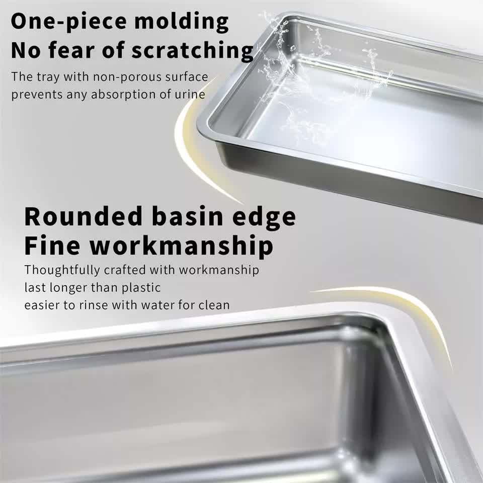 Stainless Steel Enclosed Cat Litter Box Top Exit Pet Toilet Box w/ Litter Scoop V767-P-XM1768