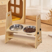 Wooden Elevated Dog Food Bowl with 2 Stainless Steel Bowls Adjustable Pet Feeding Station for Dogs and Cats V767-P-ZF1317-G1