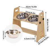 Wooden Elevated Dog Food Bowl with 2 Stainless Steel Bowls Adjustable Pet Feeding Station for Dogs and Cats V767-P-ZF1317-G1