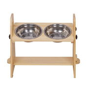 Wooden Elevated Dog Food Bowl with 2 Stainless Steel Bowls Adjustable Pet Feeding Station for Dogs and Cats V767-P-ZF1317-G1