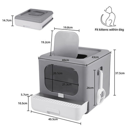 Foldable Fully Enclosed Hooded Cat Litter Box Self-Cleaning Kitty Toilet w Tray V767-P-ZM118