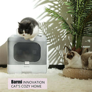 Foldable Fully Enclosed Hooded Cat Litter Box Self-Cleaning Kitty Toilet w Tray V767-P-ZM118