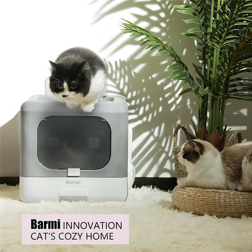Foldable Fully Enclosed Hooded Cat Litter Box Self-Cleaning Kitty Toilet w Tray V767-P-ZM118