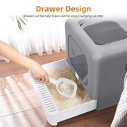 Foldable Fully Enclosed Hooded Cat Litter Box Self-Cleaning Kitty Toilet w Tray V767-P-ZM118