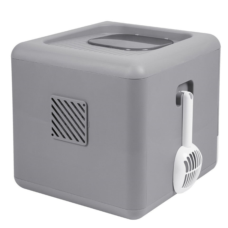 Foldable Fully Enclosed Hooded Cat Litter Box Self-Cleaning Kitty Toilet w Tray V767-P-ZM118