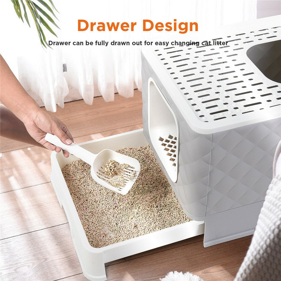 Large Hooded Cat Litter Box with Enclosed Top V767-P-ZM123