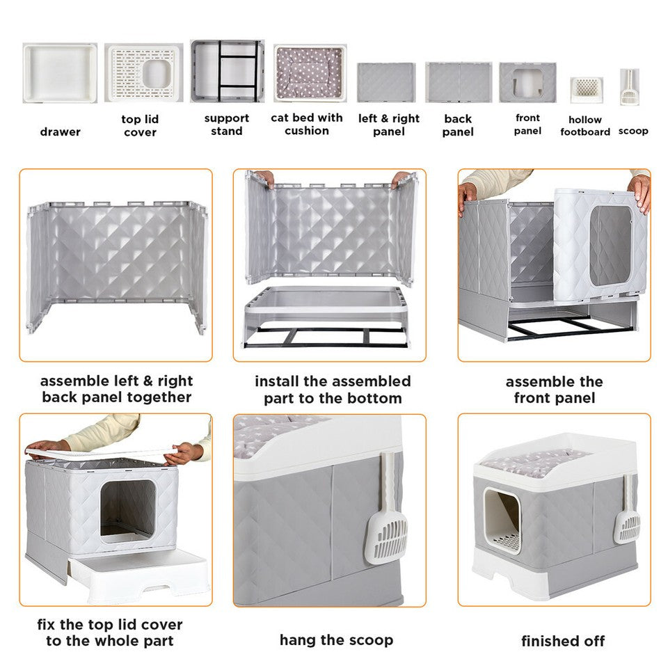Large Hooded Cat Litter Box with Enclosed Top V767-P-ZM123