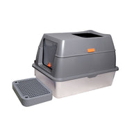 65L Big Cat Stainless Steel Litter Box With Lid High Wall With Triple Pedal Gray V767-P-ZM1636