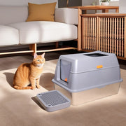 65L Big Cat Stainless Steel Litter Box With Lid High Wall With Triple Pedal Gray V767-P-ZM1636