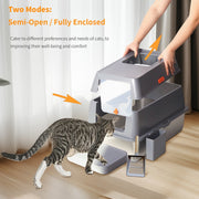 65L Big Cat Stainless Steel Litter Box With Lid High Wall With Triple Pedal Gray V767-P-ZM1636