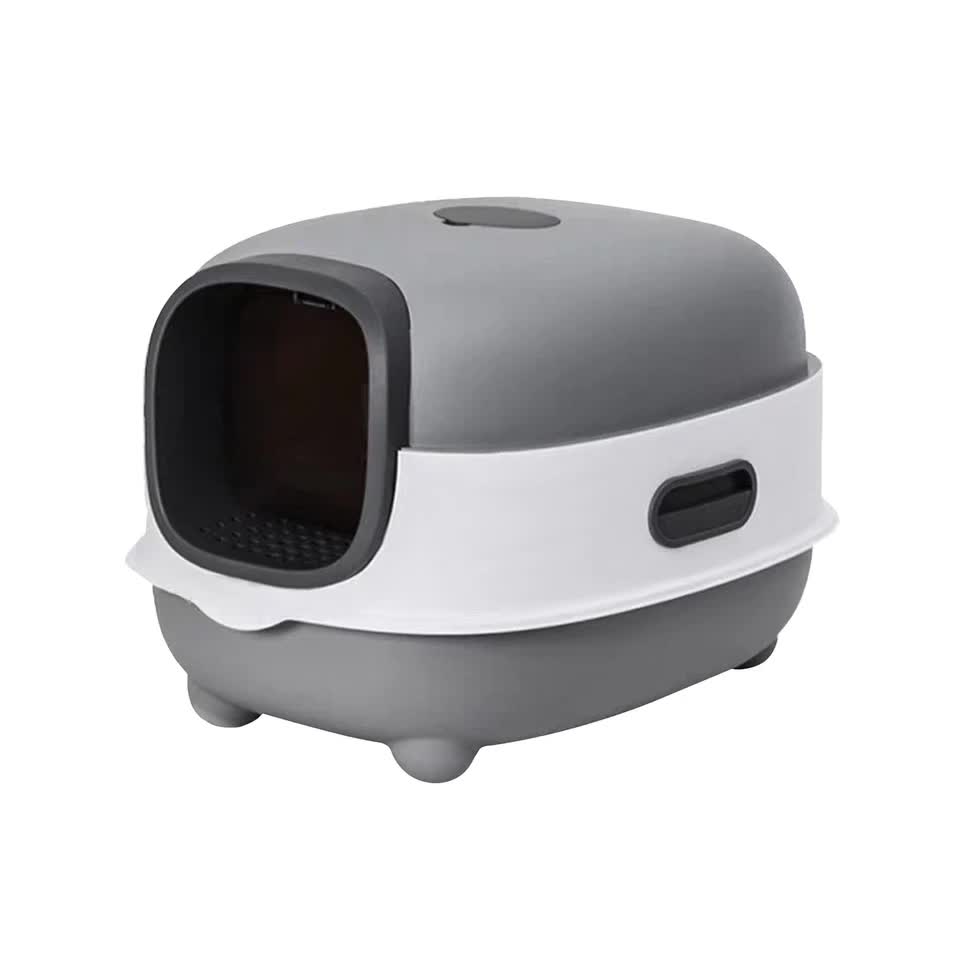 Large Capacity Enclosed Cat Litter Box with Hood and Scoop, Leak-Proof Design V767-P-ZM1674