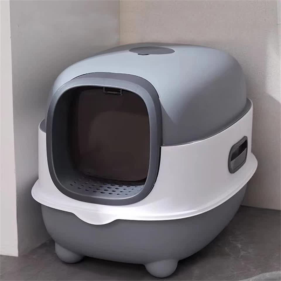 Large Capacity Enclosed Cat Litter Box with Hood and Scoop, Leak-Proof Design V767-P-ZM1674