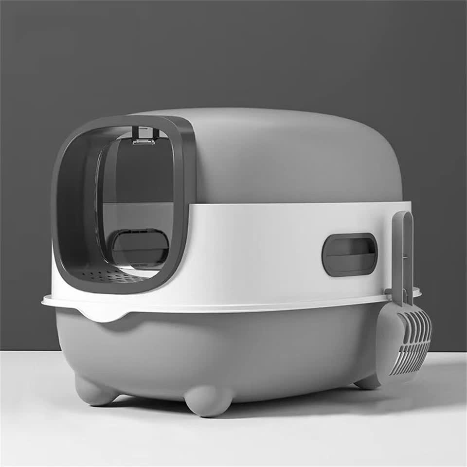 Large Capacity Enclosed Cat Litter Box with Hood and Scoop, Leak-Proof Design V767-P-ZM1674