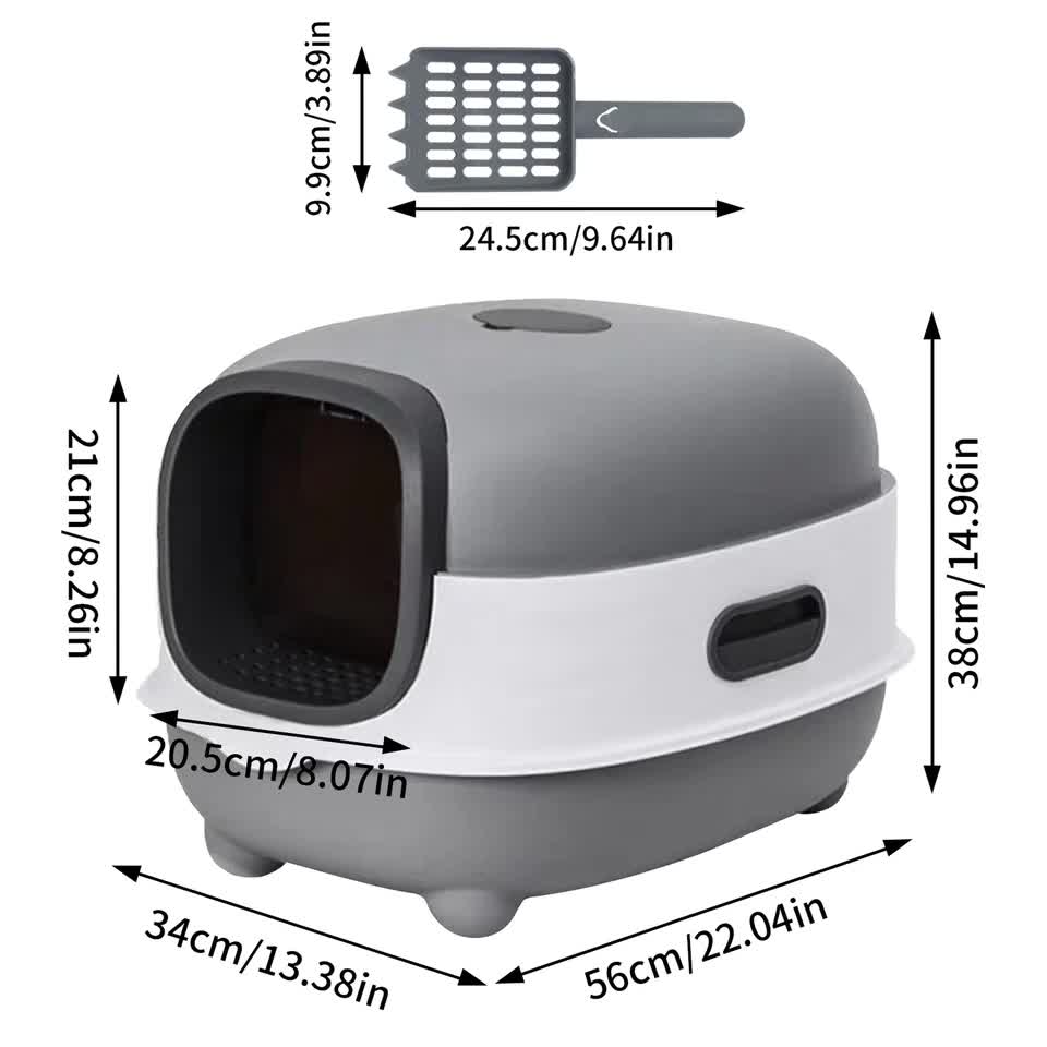 Large Capacity Enclosed Cat Litter Box with Hood and Scoop, Leak-Proof Design V767-P-ZM1674