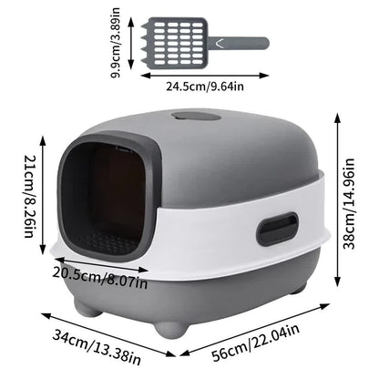 Large Capacity Enclosed Cat Litter Box with Hood and Scoop, Leak-Proof Design V767-P-ZM1674