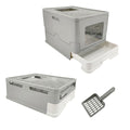 Large Enclosed Cat Litter Box Foldable Cat Kitten Toilet Box with Slide-Out Tray V767-P-ZM1726-GY