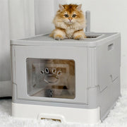Large Enclosed Cat Litter Box Foldable Cat Kitten Toilet Box with Slide-Out Tray V767-P-ZM1726-GY