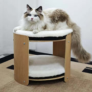 Natural Wood Cat Bunk Bed with Cushioned Two Tiers for Stylish Pet Comfort V767-P-ZM1777