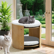 Natural Wood Cat Bunk Bed with Cushioned Two Tiers for Stylish Pet Comfort V767-P-ZM1777