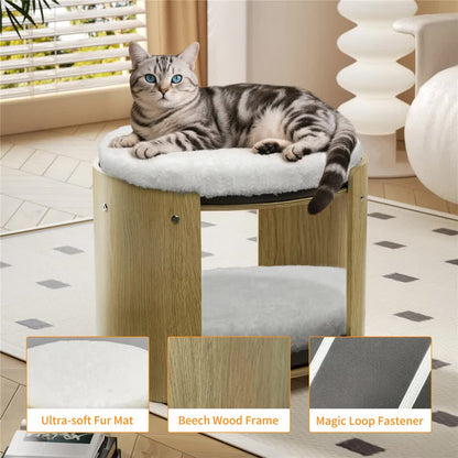 Natural Wood Cat Bunk Bed with Cushioned Two Tiers for Stylish Pet Comfort V767-P-ZM1777