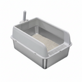 P&P Grey Silver Stainless Steel Cat Litter Box with High Sides, Open Top and Scoop V767-P-ZM1811