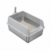 P&P Grey Silver Stainless Steel Cat Litter Box with High Sides, Open Top and Scoop V767-P-ZM1811