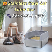 P&P Grey Silver Stainless Steel Cat Litter Box with High Sides, Open Top and Scoop V767-P-ZM1811