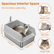 P&P Grey Silver Stainless Steel Cat Litter Box with High Sides, Open Top and Scoop V767-P-ZM1811