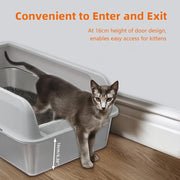 P&P Grey Silver Stainless Steel Cat Litter Box with High Sides, Open Top and Scoop V767-P-ZM1811