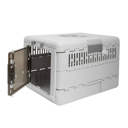 Portable Cat Travel Carrier Collapsible Plastic Kitten Pet Carry Crate V767-P-ZM1823-GY