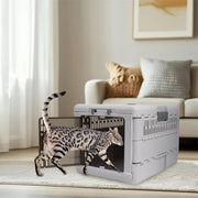 Portable Cat Travel Carrier Collapsible Plastic Kitten Pet Carry Crate V767-P-ZM1823-GY