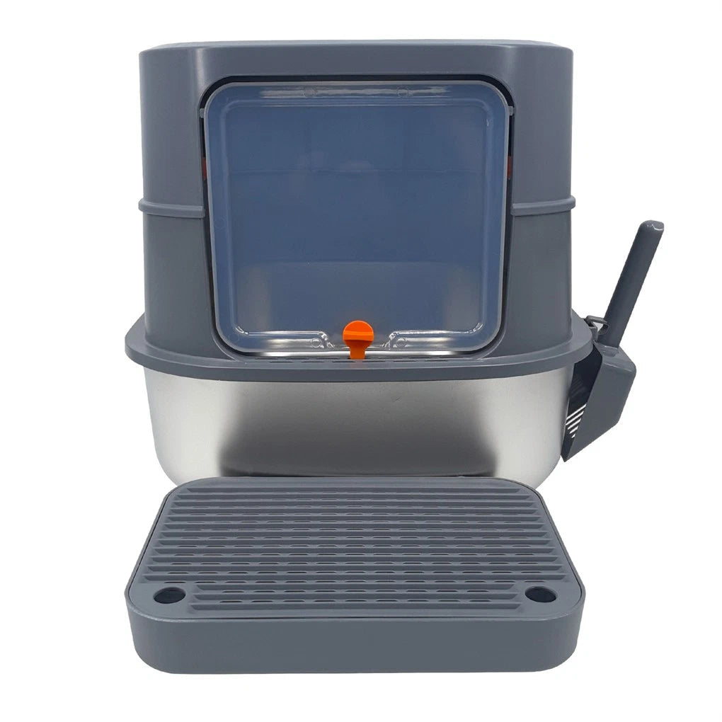 P&P Jumbo Stainless Steel Cat Litter Box for Multi-Cats Large Toilet Box with Removable Lid V767-P-ZM1828