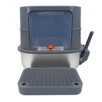 P&P Jumbo Stainless Steel Cat Litter Box for Multi-Cats Large Toilet Box with Removable Lid V767-P-ZM1828