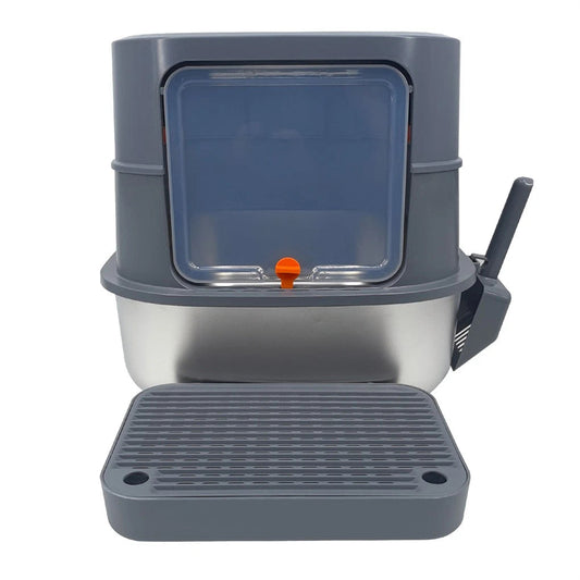 P&P Jumbo Stainless Steel Cat Litter Box for Multi-Cats Large Toilet Box with Removable Lid V767-P-ZM1828