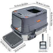 P&P Jumbo Stainless Steel Cat Litter Box for Multi-Cats Large Toilet Box with Removable Lid V767-P-ZM1828