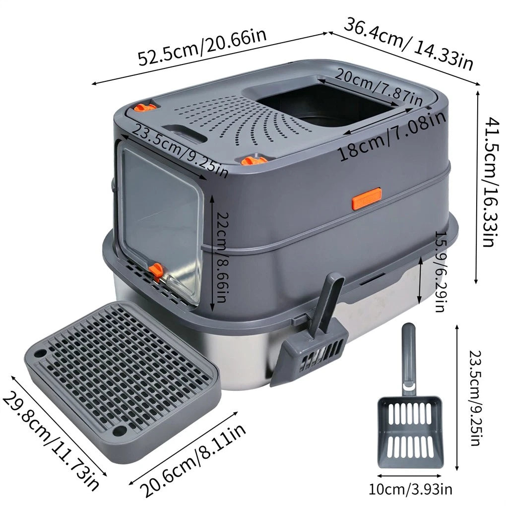 P&P Jumbo Stainless Steel Cat Litter Box for Multi-Cats Large Toilet Box with Removable Lid V767-P-ZM1828