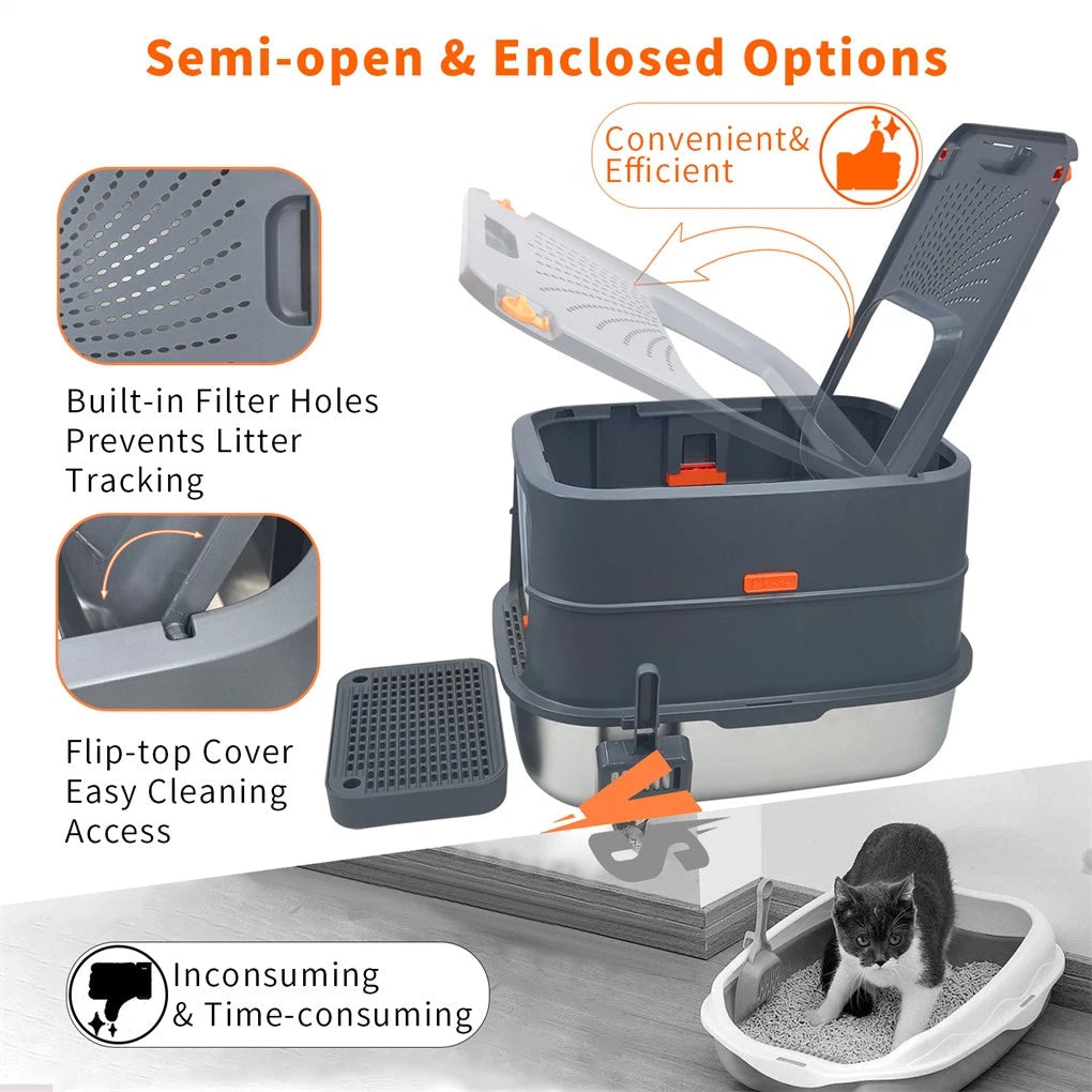 P&P Jumbo Stainless Steel Cat Litter Box for Multi-Cats Large Toilet Box with Removable Lid V767-P-ZM1828