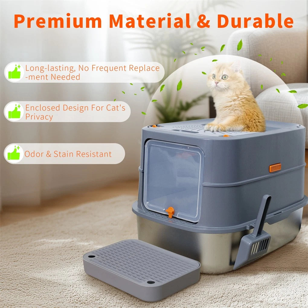 P&P Jumbo Stainless Steel Cat Litter Box for Multi-Cats Large Toilet Box with Removable Lid V767-P-ZM1828