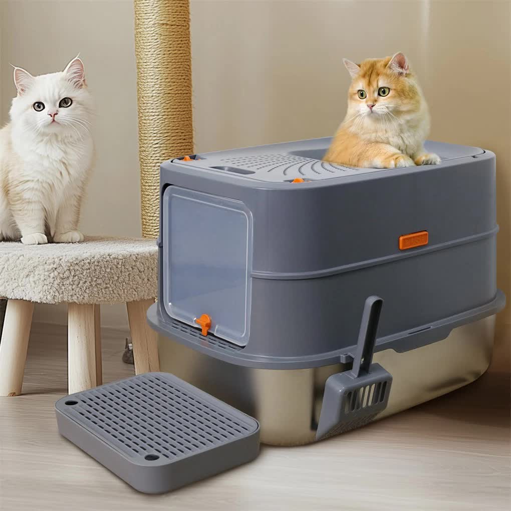 P&P Jumbo Stainless Steel Cat Litter Box for Multi-Cats Large Toilet Box with Removable Lid V767-P-ZM1828