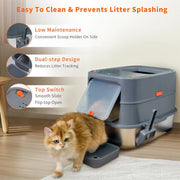 P&P Jumbo Stainless Steel Cat Litter Box for Multi-Cats Large Toilet Box with Removable Lid V767-P-ZM1828
