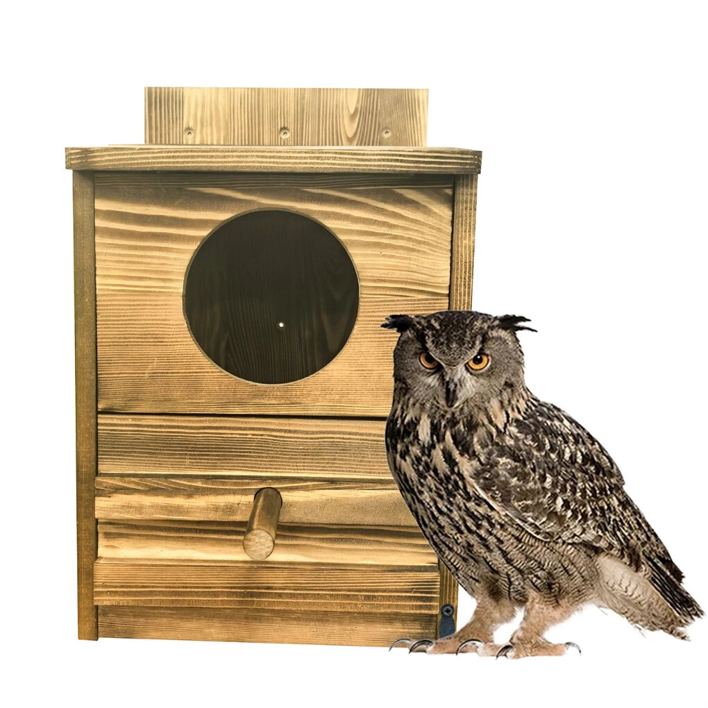 Large Wooden Screech Owl House Nesting Box with Perch - Outdoor Birdhouse for Garden Trees V767-P-ZN1727