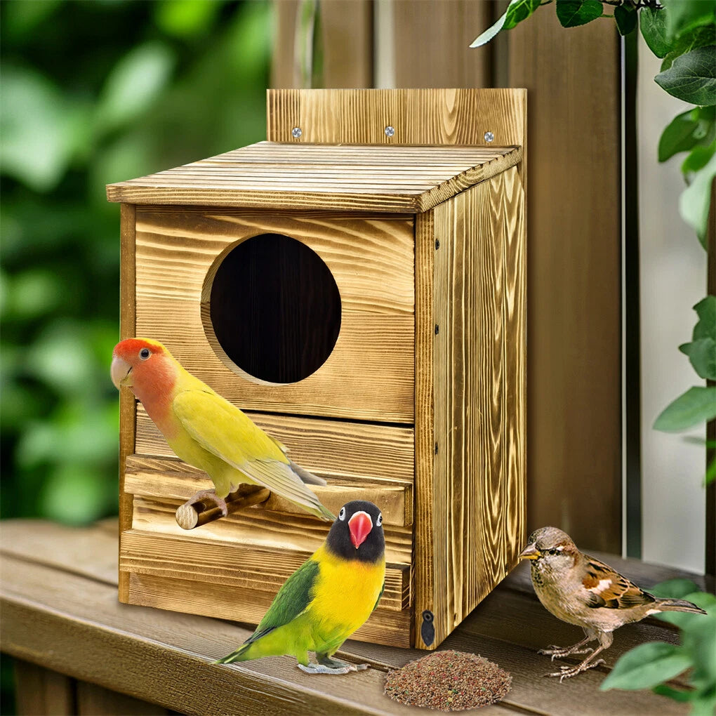 Large Wooden Screech Owl House Nesting Box with Perch - Outdoor Birdhouse for Garden Trees V767-P-ZN1727