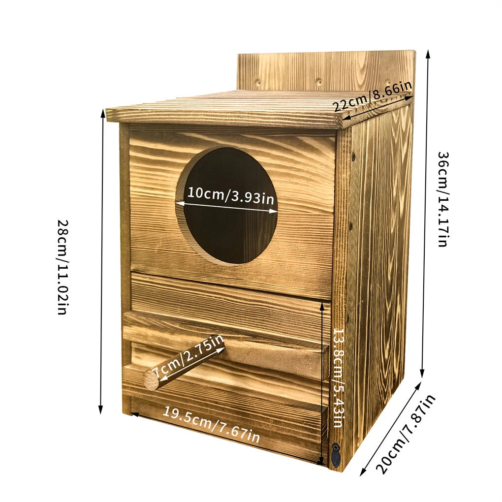 Large Wooden Screech Owl House Nesting Box with Perch - Outdoor Birdhouse for Garden Trees V767-P-ZN1727