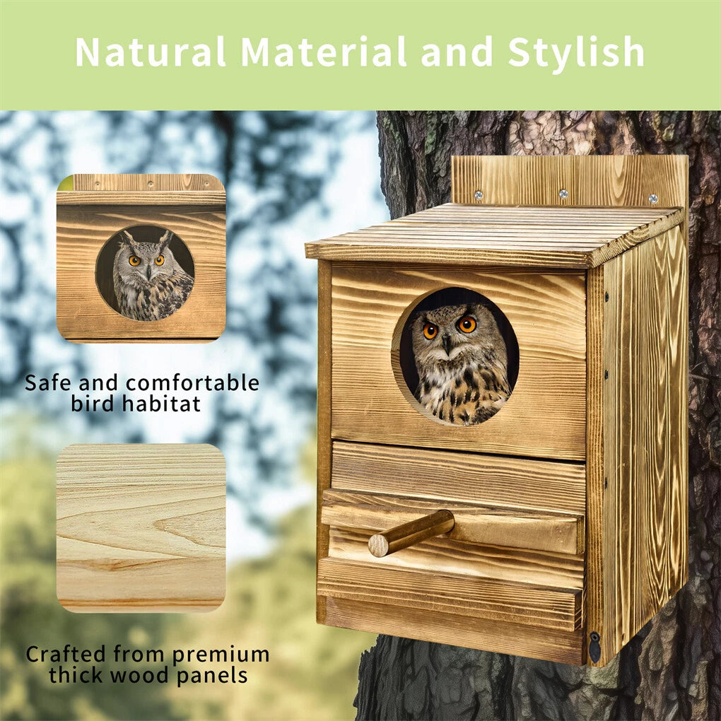 Large Wooden Screech Owl House Nesting Box with Perch - Outdoor Birdhouse for Garden Trees V767-P-ZN1727