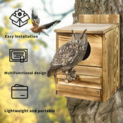 Large Wooden Screech Owl House Nesting Box with Perch - Outdoor Birdhouse for Garden Trees V767-P-ZN1727