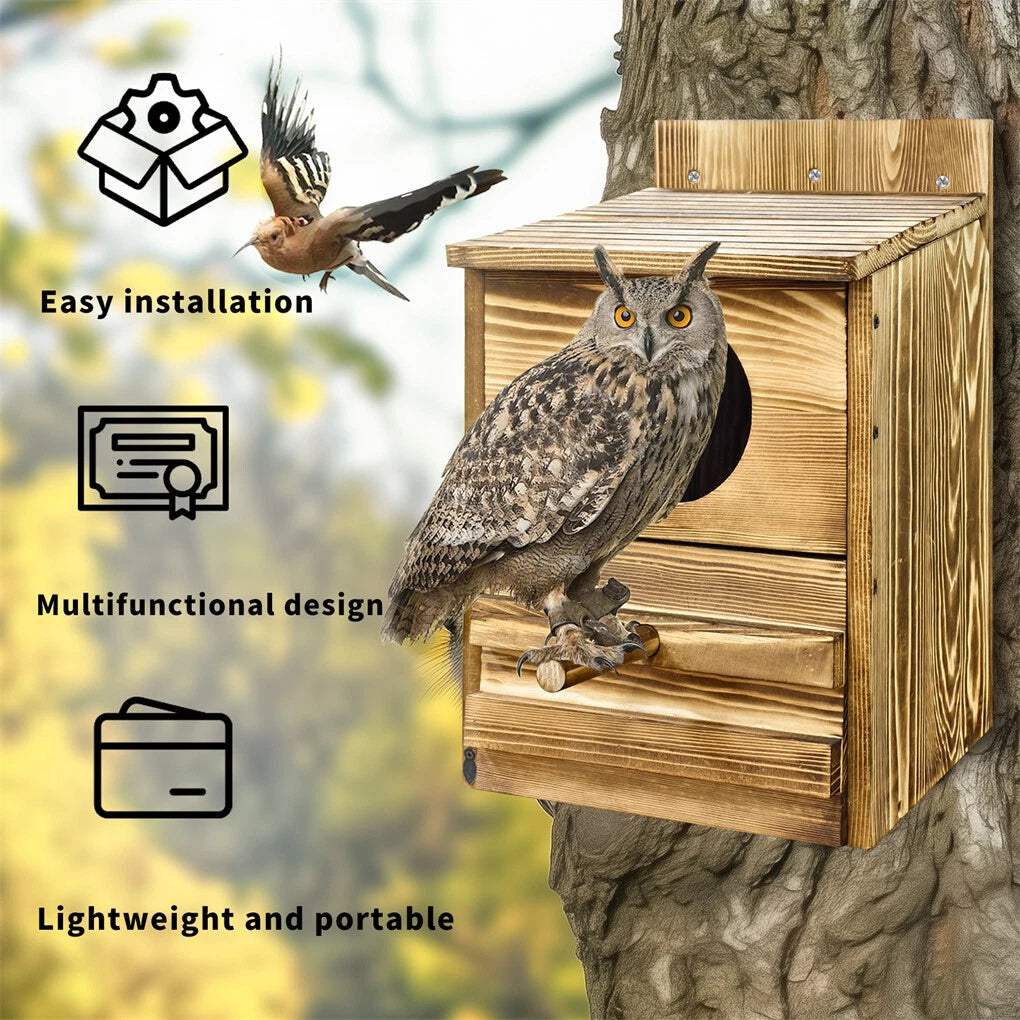 Large Wooden Screech Owl House Nesting Box with Perch - Outdoor Birdhouse for Garden Trees V767-P-ZN1727